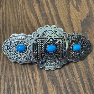 Vintage Southwestern Silver tone Barrette with Thunderbird and Faux Turquoise